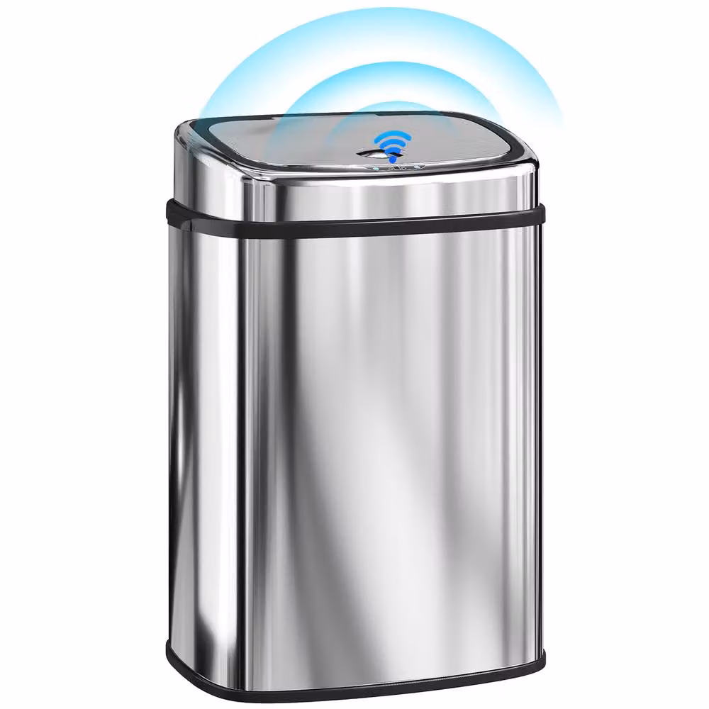 HOMCOM 50L Sensor Bin, Fingerprint-Proof Stainless Steel Kitchen Bin in Silver – 2