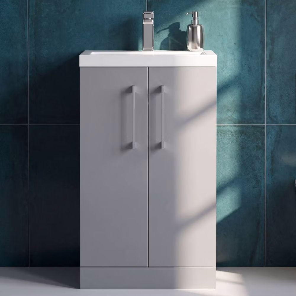 Balterley Modern Freestanding Bathroom Vanity Basin Unit in Matt Satin Grey with Soft Close Hinged Doors – 5