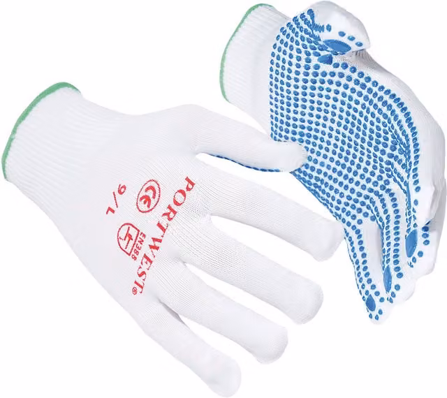 Portwest Nylon Polka Dot Safety Gloves, Pack of 2, Blue and White, Size: Large