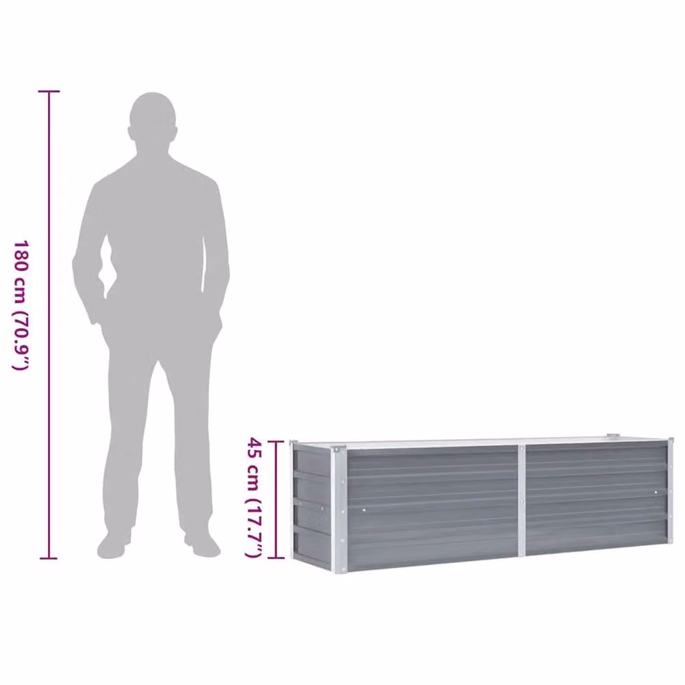 Berkfield Home Garden Galvanised Steel Raised Bed, Grey, W/D/H: 160 x 40 x 45 cm – 3