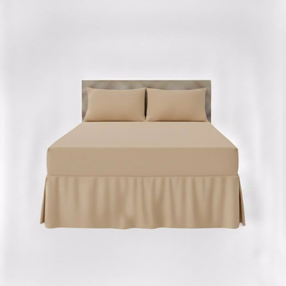 Snug City Super King Polycotton Fitted Valance Bed Sheet with Frill in Beige – 2