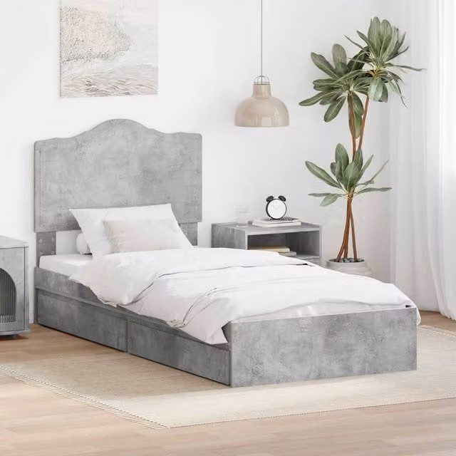 Berkfield Home Modern Storage Bed in Concrete Grey, Engineered Wood, W/D/H: 90 x 190 cm