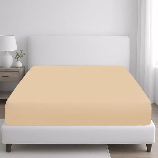 Pamposh 400 Thread Count Egyptian Cotton Double Fitted Sheet in Beige, W/D/H: 140 x 200 x 35 cm