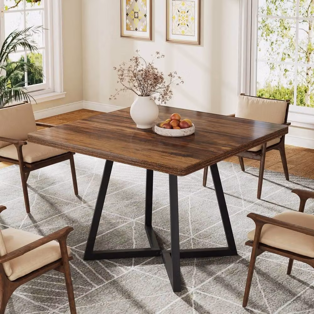 VOGREX Square Industrial Dining Table in Brown, W/D/H: 80 x 80 x 74.99 cm – 3