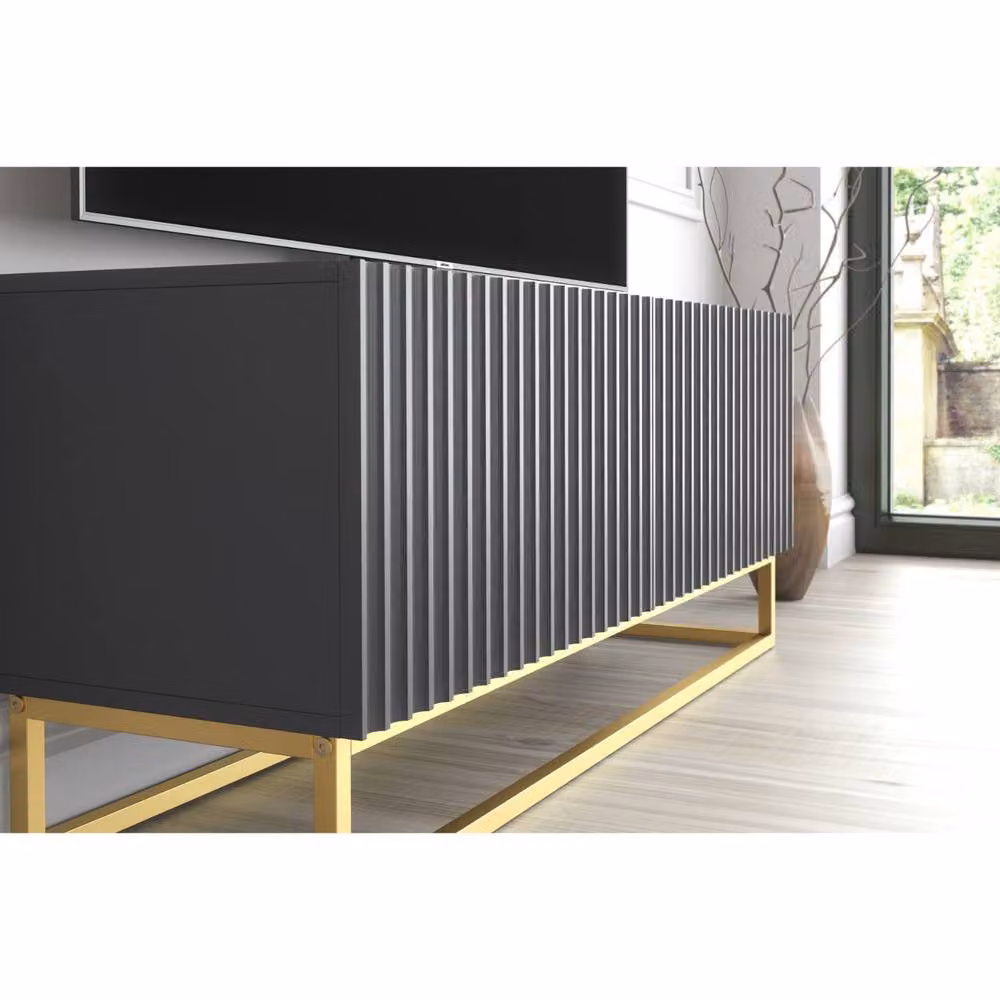 Creative Furniture Ripple TV Unit in Dark Grey with Gold Accents and Fluted Doors, W/D/H: 100 x 45 x 35 cm – 3