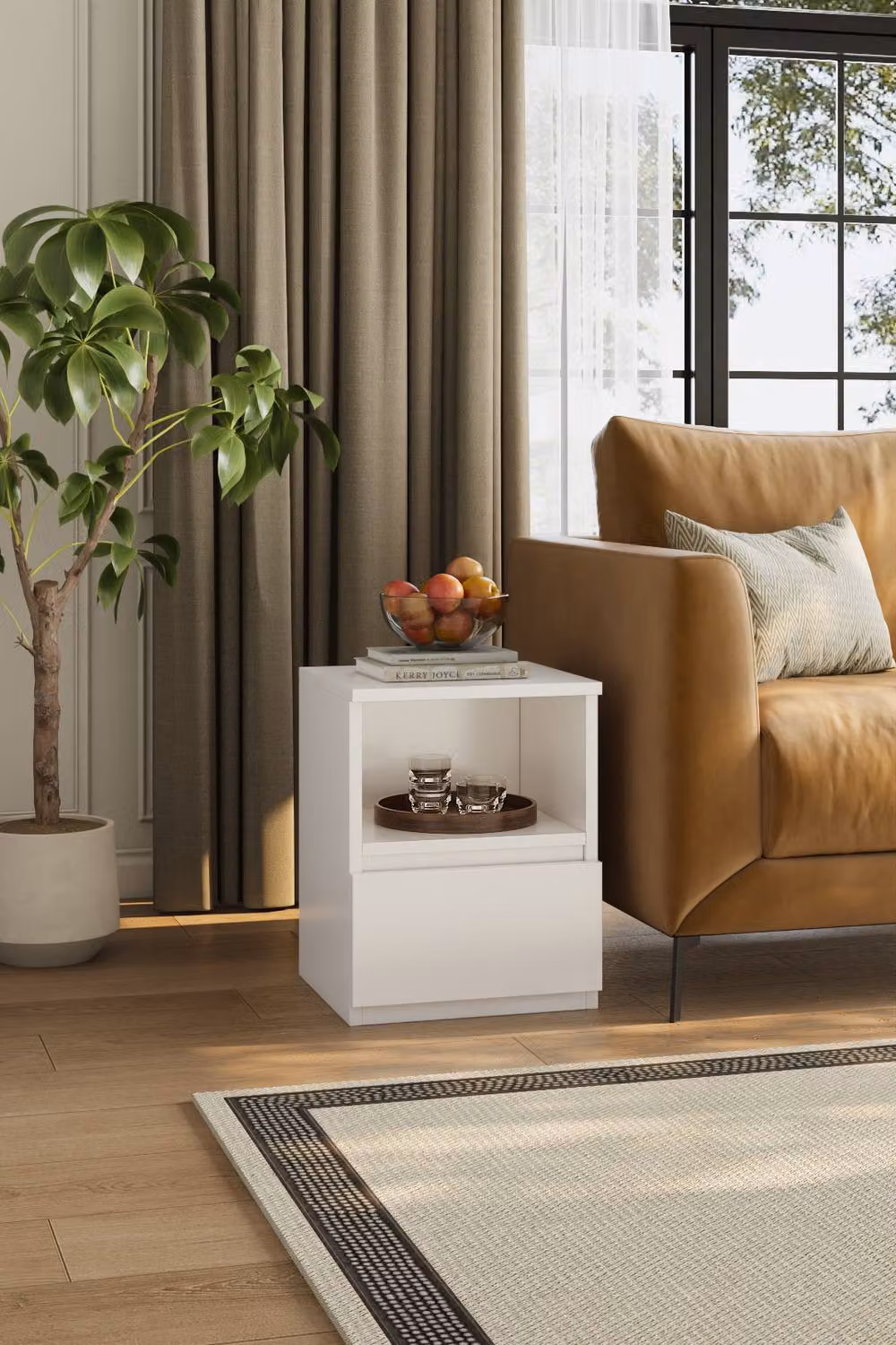 Garden Sanctuary White Wooden Nightstand Bedside Table with Drawer – 2