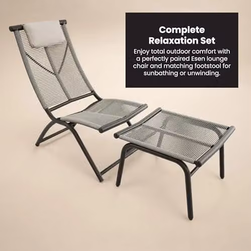 Solace+Co Esen Rattan Sun Lounger with Footstool in Beige and Brown – 3