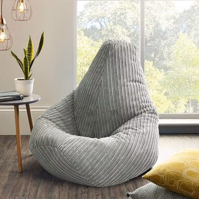 VOGREX Jumbo Cord Beanbag Chair in Light Grey