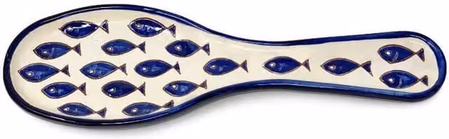 Verano Spanish Ceramics Signature Blue and White Hand Painted Fish Ceramic Utensil Spoon Rest, Length: 28 cm – 1