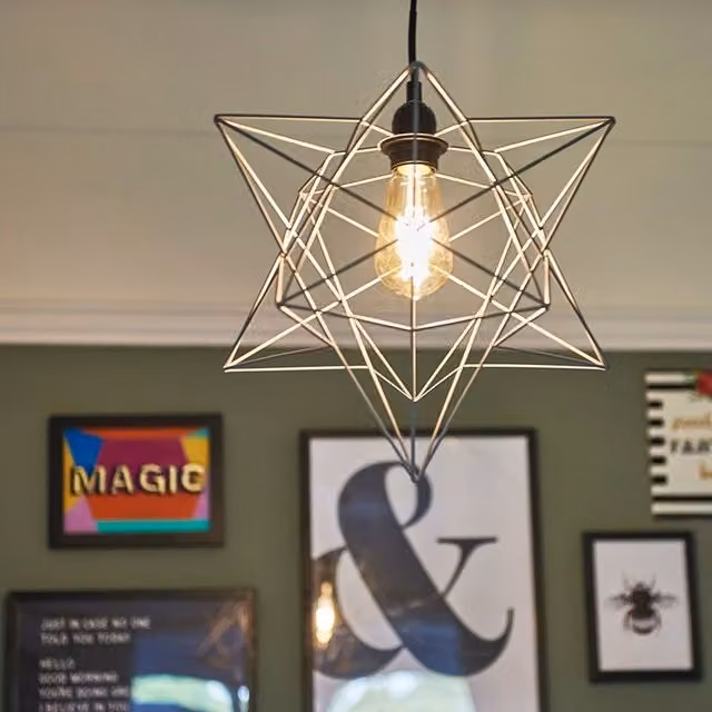 ValueLights Retro Star Design Metal Ceiling Pendant Shade in Grey, Width: 30 cm – 1