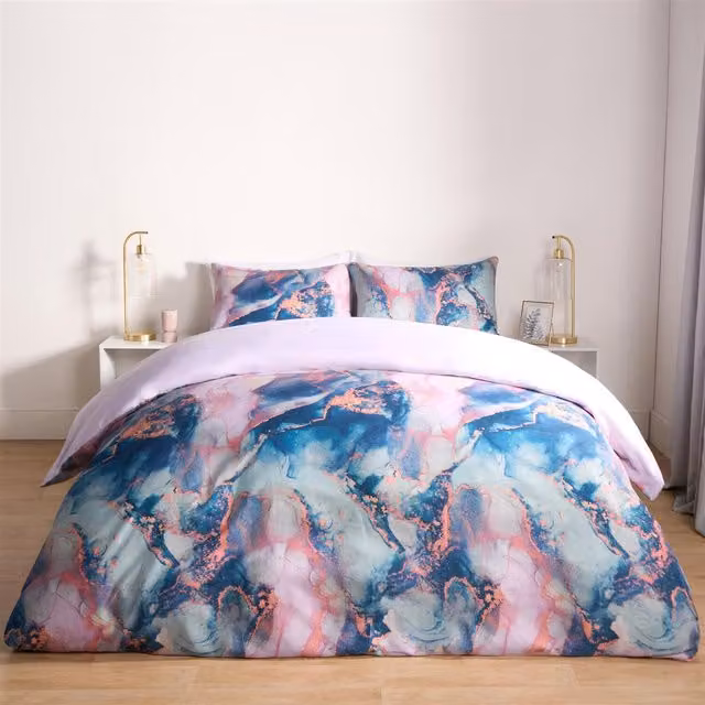 OHS Marble Duvet Cover Set in Purple and Multicolour, W: 140 cm, H: 200 cm