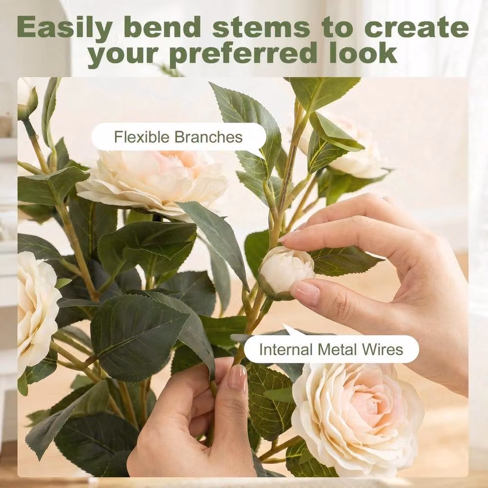 SPETLEK White Artificial Camellia Flower Plant with 116 Leaves, Height: 65 cm – 2