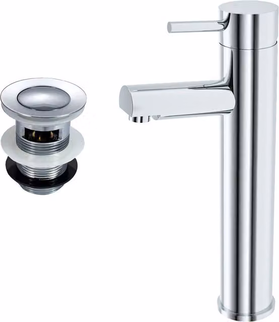 Nes Home Marc High Rise Basin Mono Mixer Tap with Pop Up Waste in Chrome Silver