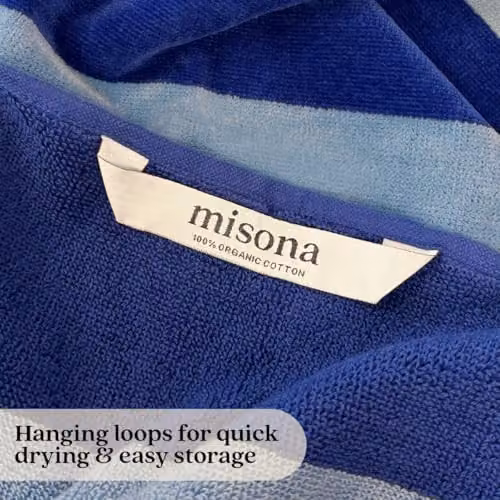 Misona Large Organic Cotton Striped Beach Towel in Blue, W/D/H: 90 x 180 cm – 6