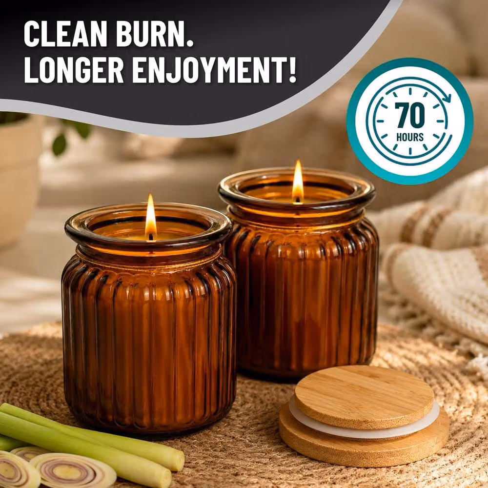 Volila 2 Pack Long Lasting Citronella Votive Candles in Amber Brown Glass Jars – 4