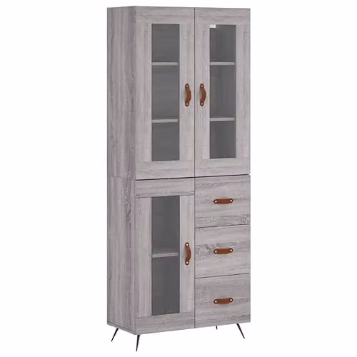 vidaXL Grey Sonoma Highboard with Glass Doors, W/D/H: 69.5 x 34 x 180 cm – 1
