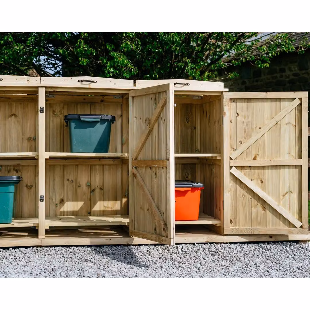 Buttercup Farm Chatburn Bin Store in Brown, Fits 2x 180L/240L Wheelie Bins & 6x Boxes, W/D/H: 148.0 x 80.4 x 120.0 cm – 5