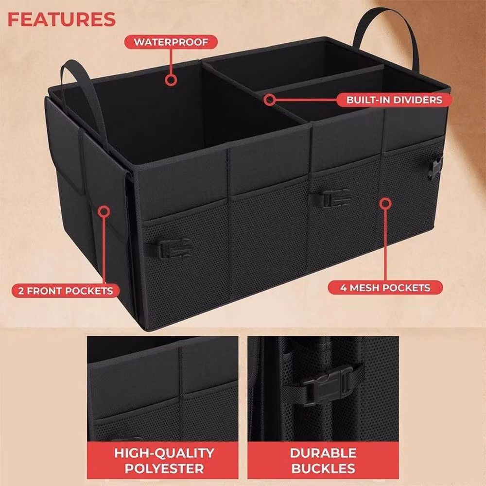 NESTLUNE Portable Foldable Heavy Duty Large Car Boot Organiser in Black – 6