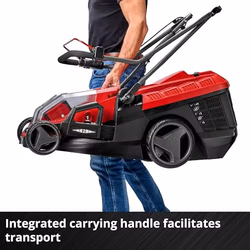Einhell Power X-Change 36V Cordless Lawnmower in Red with 2x Rechargeable Batteries, 2x Quick Chargers, Mulching Kit and Collection Bag – 4