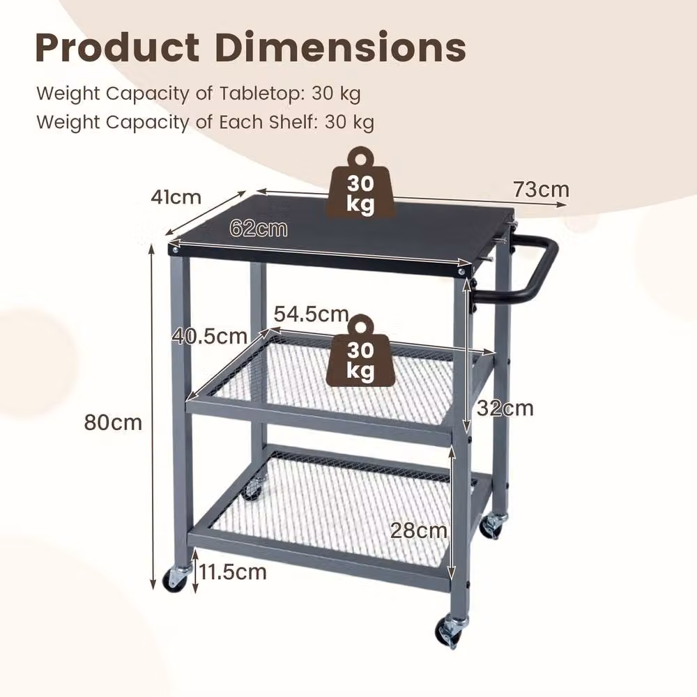 Costway 3-Tier Rolling Metal Kitchen and Garden Utility Cart with 6 Hanging Posts in Silver – 2