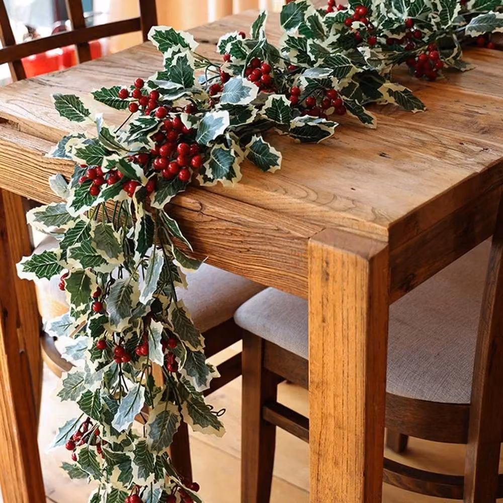 FLAVORA 2-Piece Christmas Holly Leaf and Red Berry Garland in Green and Red, W/D/H: 100 x 15 cm – 3
