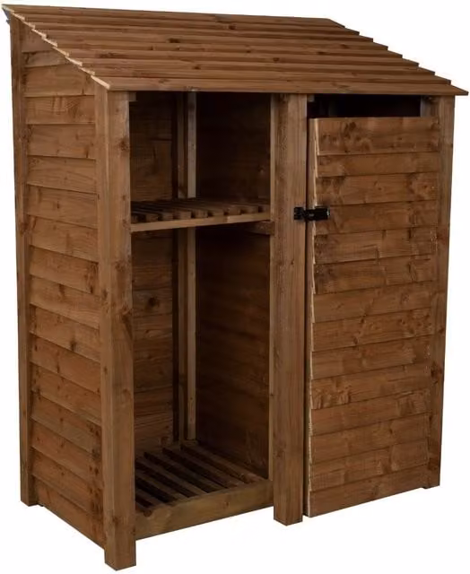 Arbor Garden Solutions Double Bay Wooden Garden Tool and Firewood Storage with Shelf, Brown, W/D/H: 146 x 88 x 180 cm