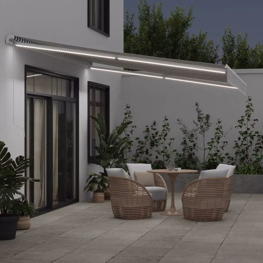 Berkfield Home Manual Retractable Awning with LED, Anthracite and White, W: 450 cm, D: 300 cm – 3