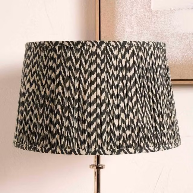 Ruma Black Chevron Tapered Pleated Fabric Lampshade for Table Lamps, Diameter: 45.72 cm