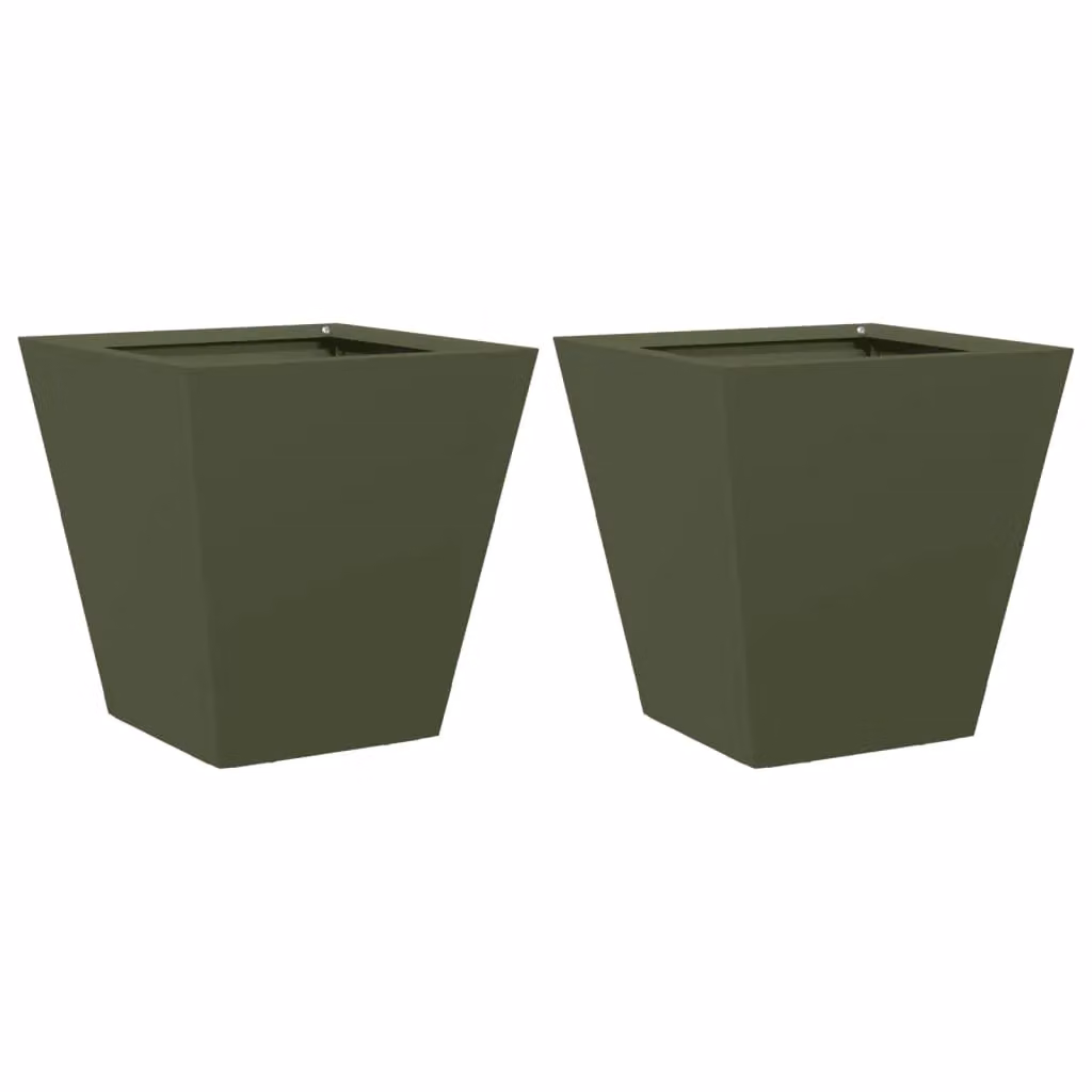 Berkfield Home Steel Garden Planter Tubs, Green, 2 Pack, W/D/H: 30 x 30 x 30 cm – 2