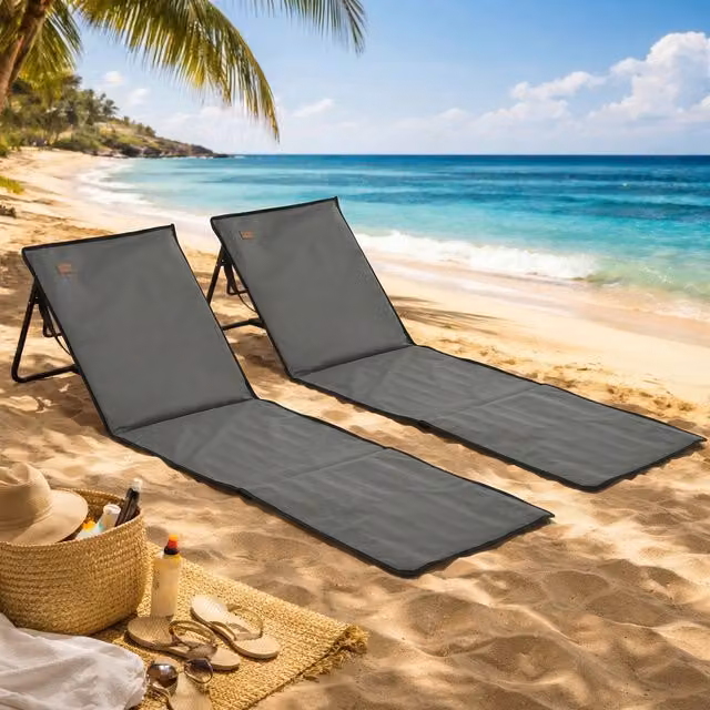 Outsunny Set of 2 Foldable Garden and Beach Chair Mats in Black and Grey