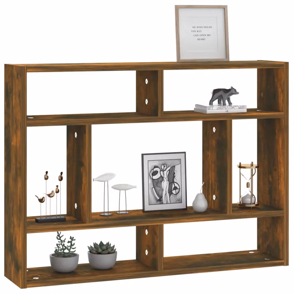 Berkfield Home Wall Mounted Cube Shelf in Smoked Oak Brown, W/D/H: 75 x 16 x 55 cm – 3