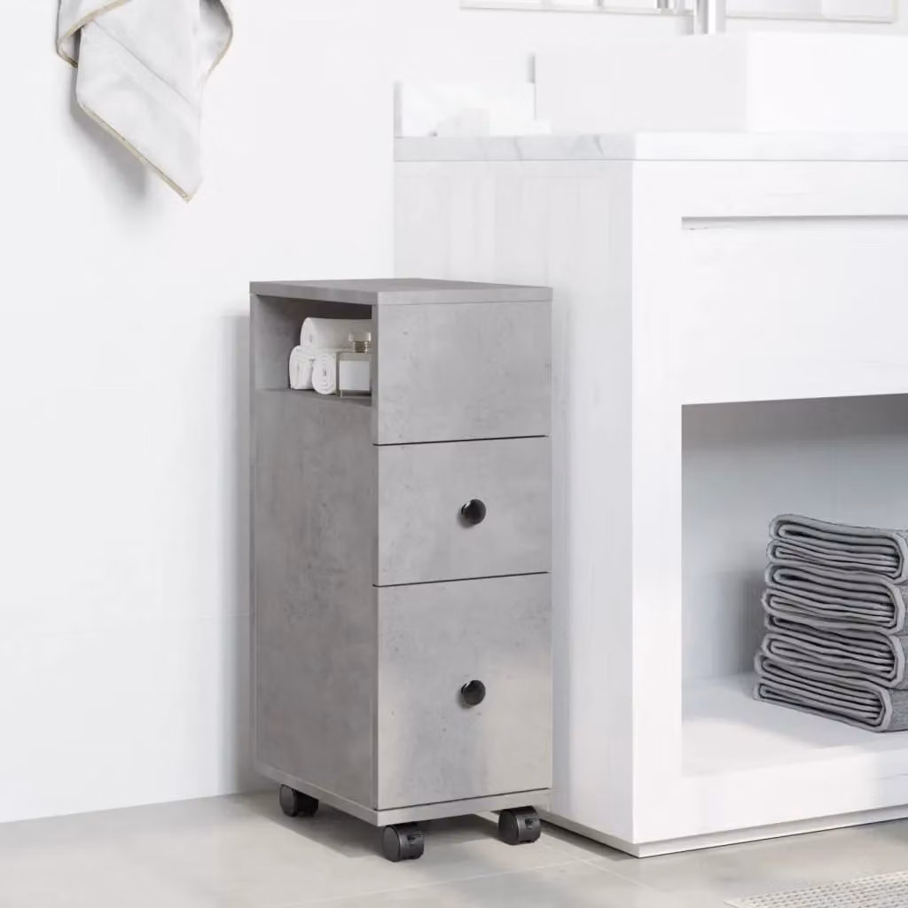 Berkfield Home Narrow Freestanding Bathroom Cabinet with Wheels in Concrete Grey – 2