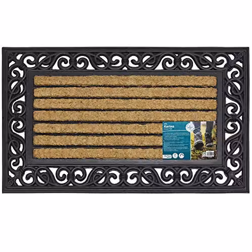 JVL Karina Heavy Duty Rectangular Coir and Rubber Doormat, Brown or Black, W: 45 cm, D: 75 cm – 1