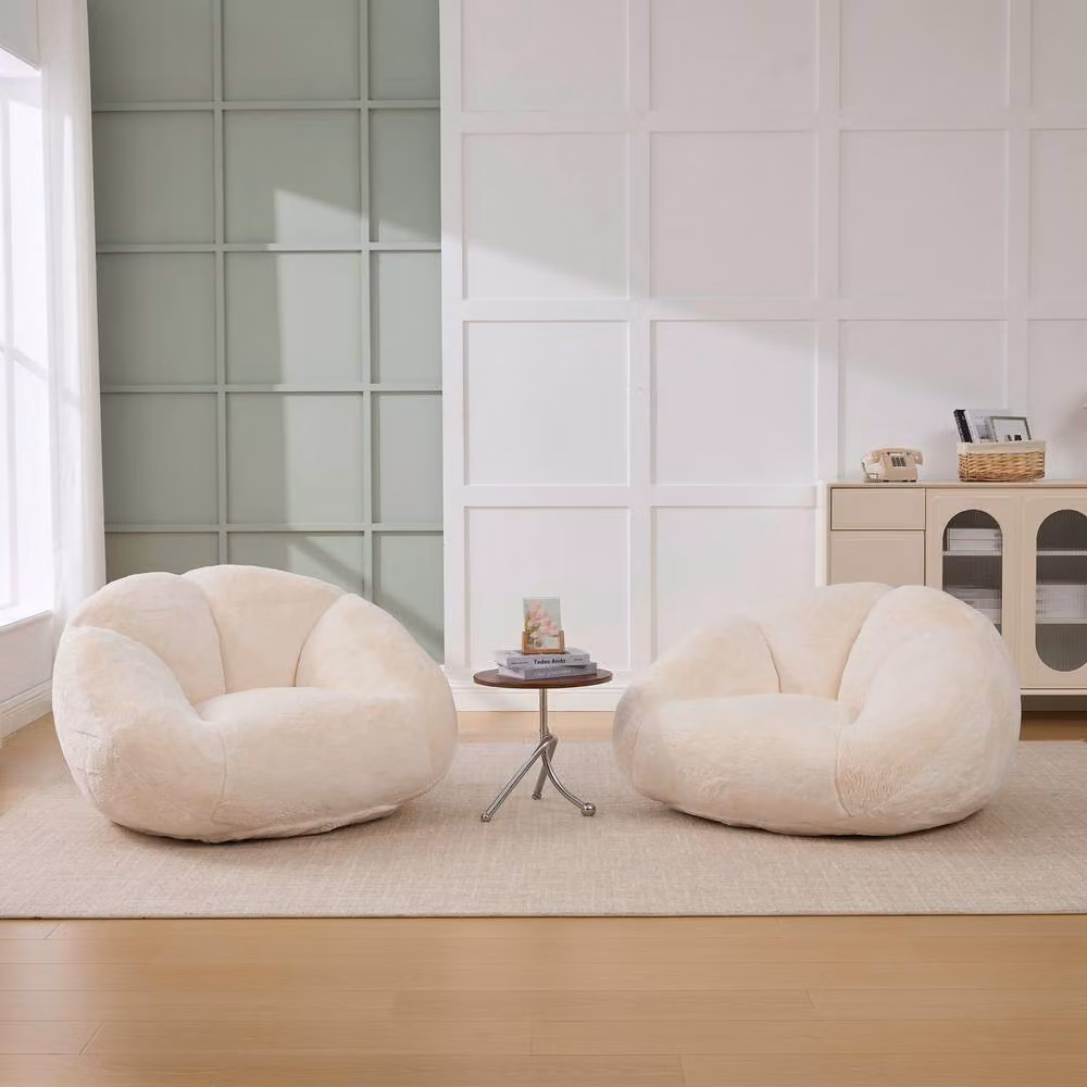 Direct Wicker Shell-Shaped Bean Bag Chair with Removable Cover in Beige – 2