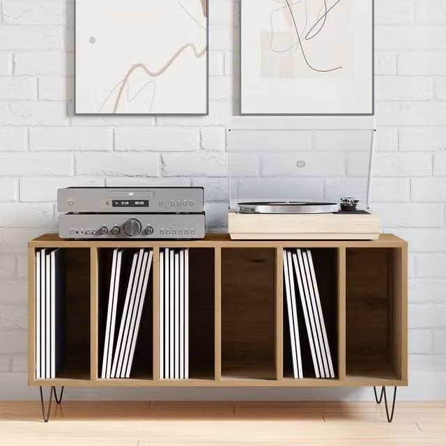 Berkfield Home Record Cabinet in Brown Old Wood, W/D/H: 100 x 38 x 48 cm – 1