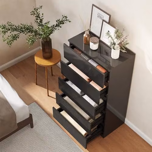 HOMCOM 5-Drawer Glossy Black Chest of Drawers with Soft-Close Drawers – 7