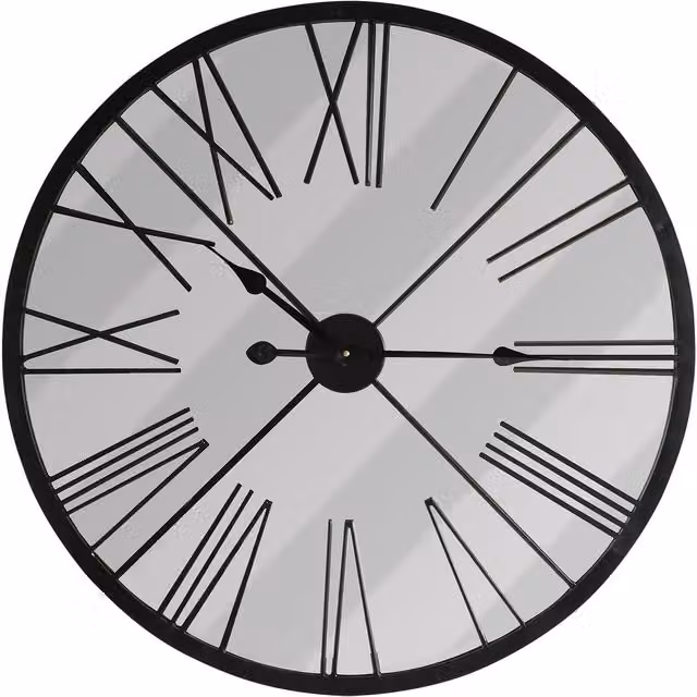 WALPLUS Large Metal Oversized Roman Numerals Wall Clock in Silver and Black, Diameter: 70 cm, Depth: 11 cm
