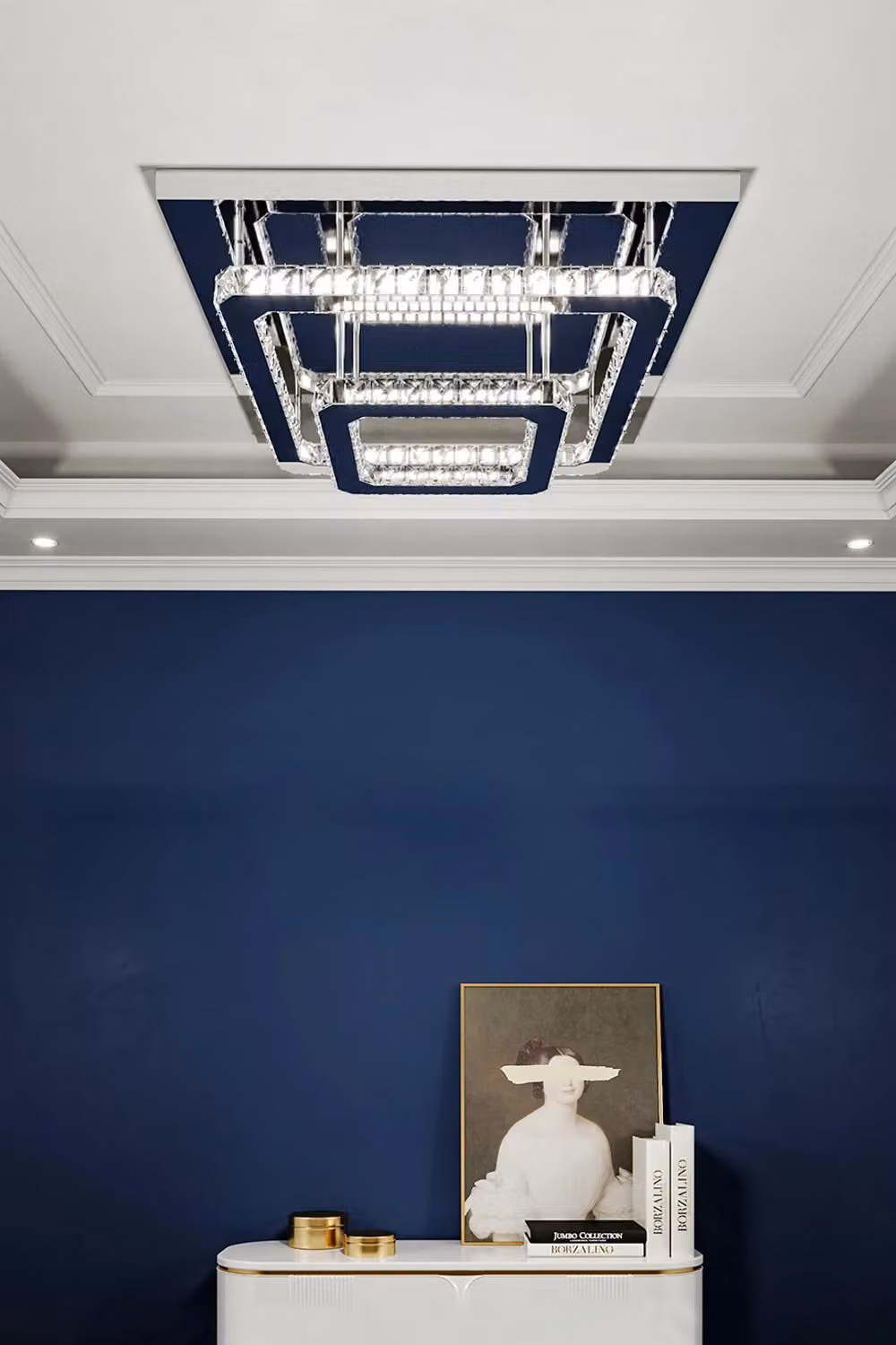 Living and Home Crystal Maze Square LED Ceiling Lamp in Silver and Transparent – 2