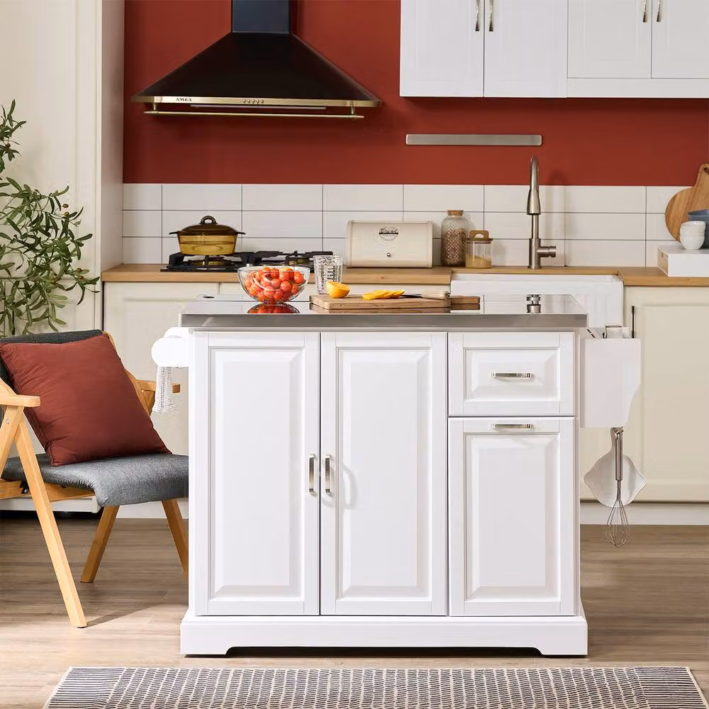 SoBuy Modern White Kitchen Trolley with Stainless Steel Top – 5