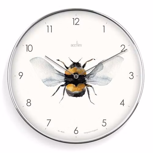 Acctim Society Bee Analog Quartz Wall Clock in White and Silver, Diameter: 30 cm