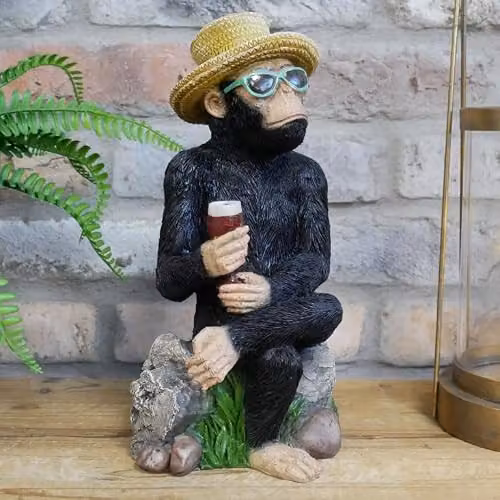 Gifts Direct 2 U Holiday Drinking Monkey Resin Animal Statue, Multicolour and Black Tabletop Ornament – 2