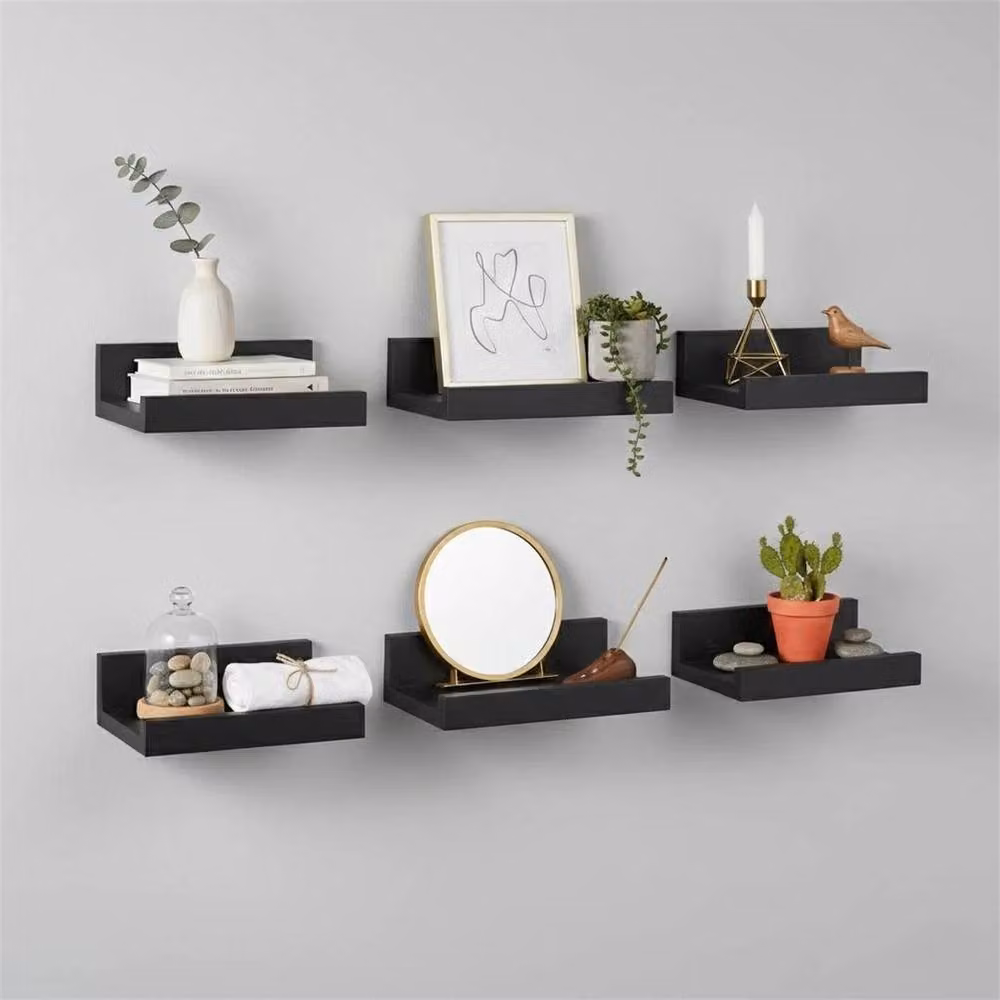 Nordara 6-Piece Black U-Shaped Floating Wall Shelves for Home and Office Storage – 2