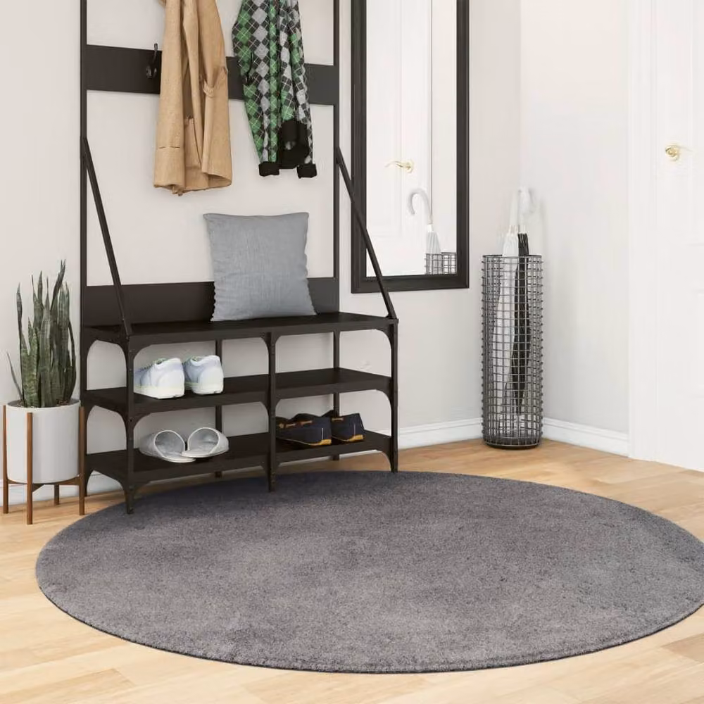 Berkfield Home Round Short Pile Soft and Washable Rug in Anthracite Grey, Diameter: 100 cm – 2