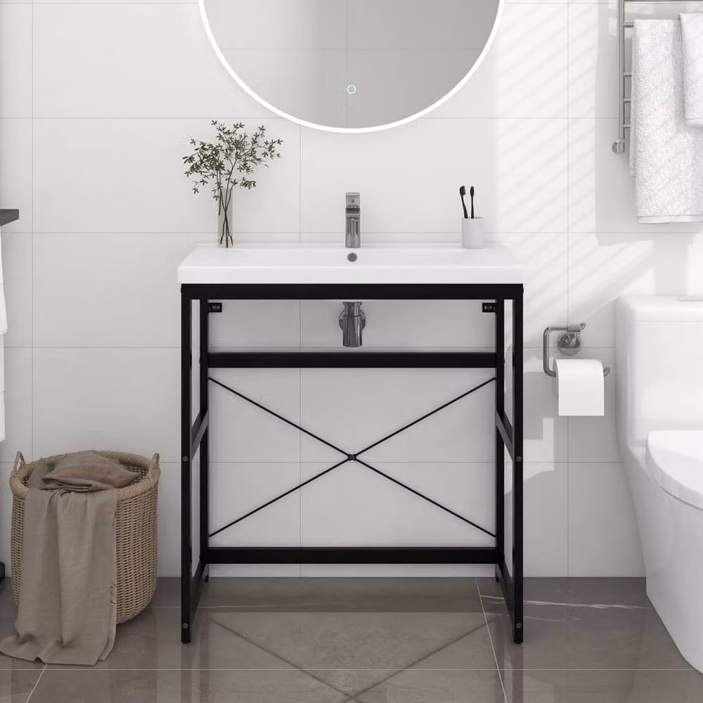 Berkfield Home Black Metal Freestanding Bathroom Washbasin Frame, W/D/H: 79 x 38 x 83 cm – 2