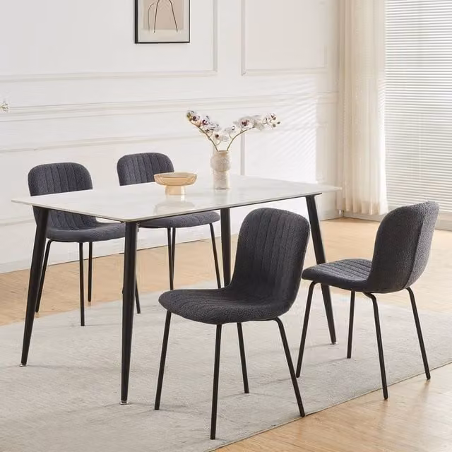 MCC Direct Bella Luxe Set of 4 Modern Teddy Faux Fur Dining Chairs in Grey and Black