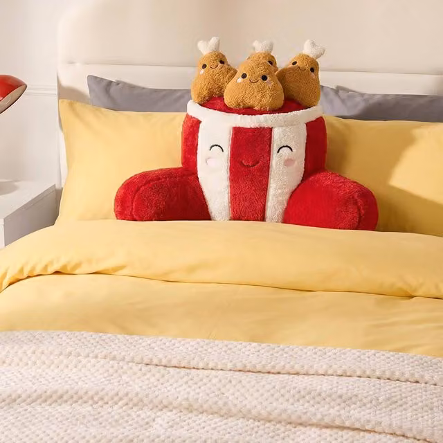 OHS Kids Krispy The Fried Chicken Cuddle Cushion Backrest Reading Pillow, Red and Multicolour Plush Polyester Wedge