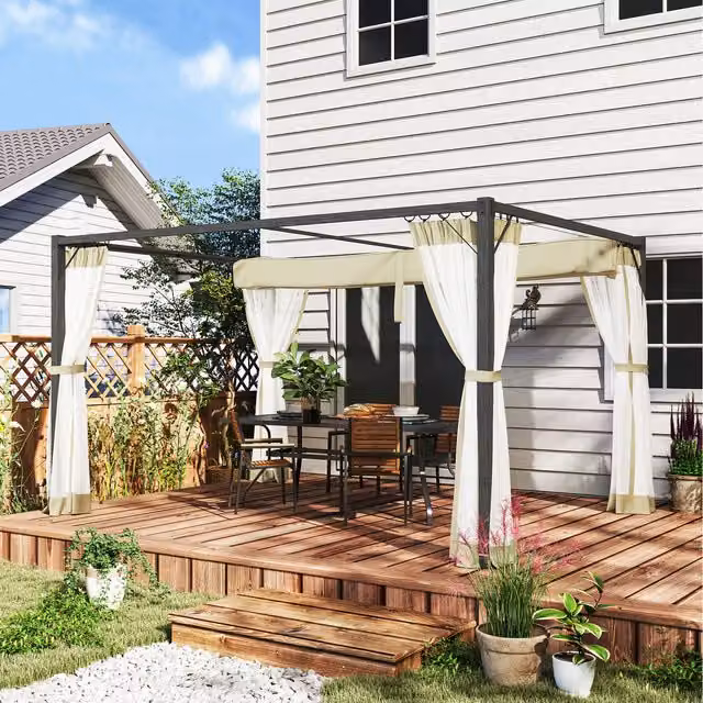 Outsunny Retractable Pergola Canopy with Netting in Beige