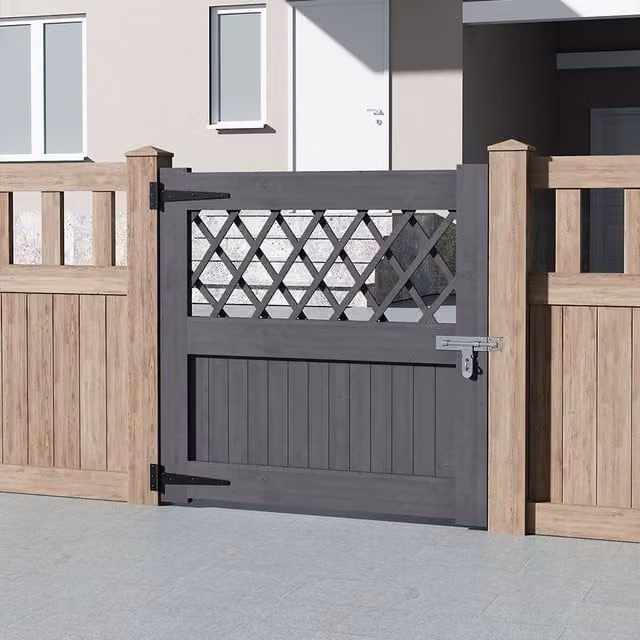 Breeins Wooden Garden Gate with Rhombus Design, Grey, W/H: 90 x 90 cm