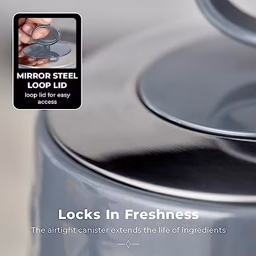 Tower Solitaire Set of 3 Airtight Grey Metal Storage Canisters – 5