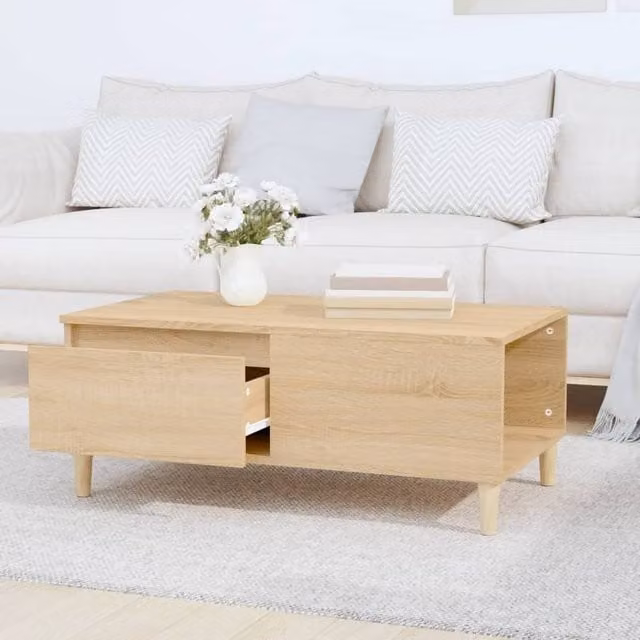 Berkfield Home Sonoma Oak Decorative Coffee Table in Beige, W: 90 cm, D: 50 cm, H: 36.5 cm